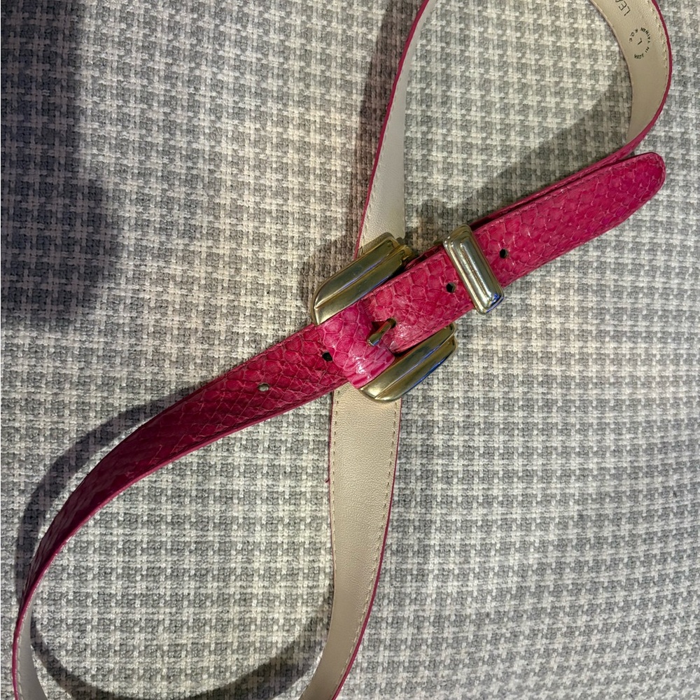 Fuchsia Leather Genuine Snake Belt with Gold Buckle